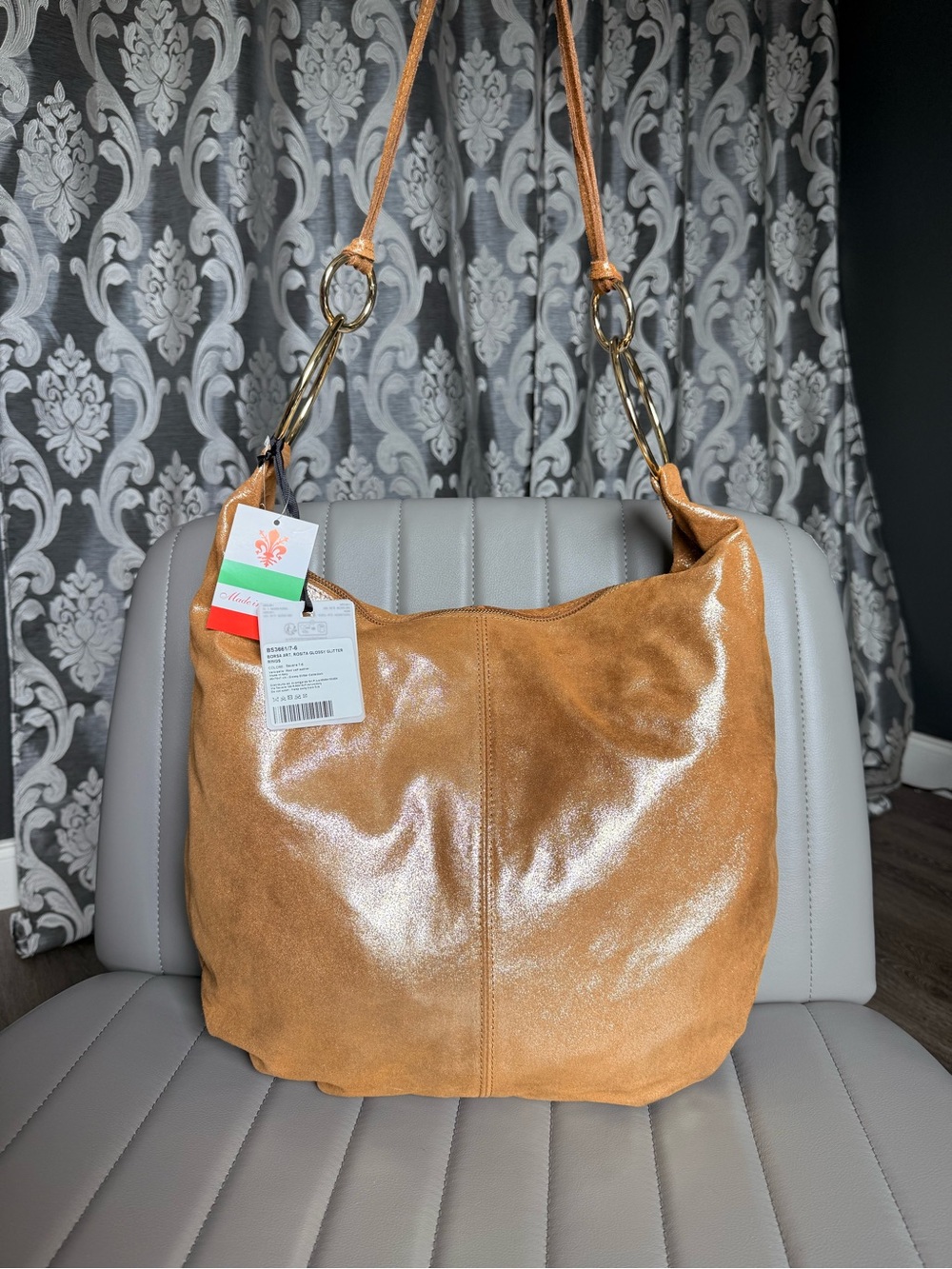 GORGEOUS Marlon Premium Italy Leather Rosita Glossy Glitter Hobo Shopper Tote